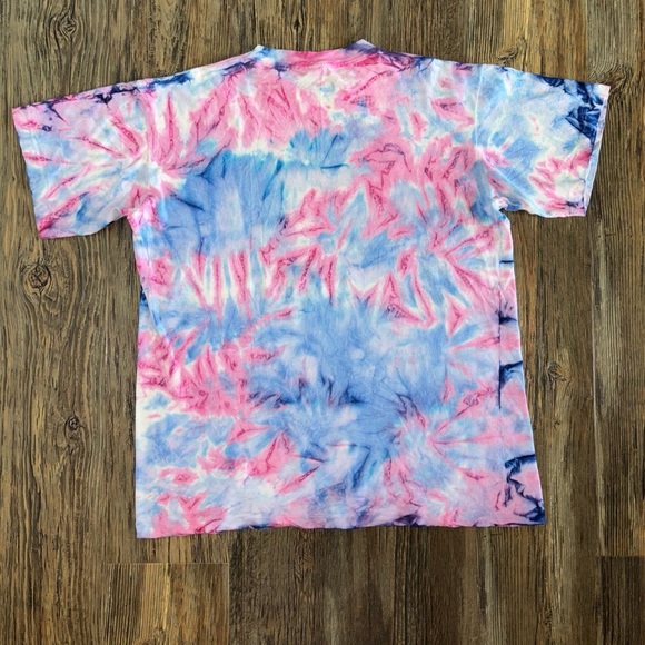 Vtg Next Exit Tie Dye S/S Tee Shirt One Size Single Stitch White Pink Blue 90s - Picture 2 of 9